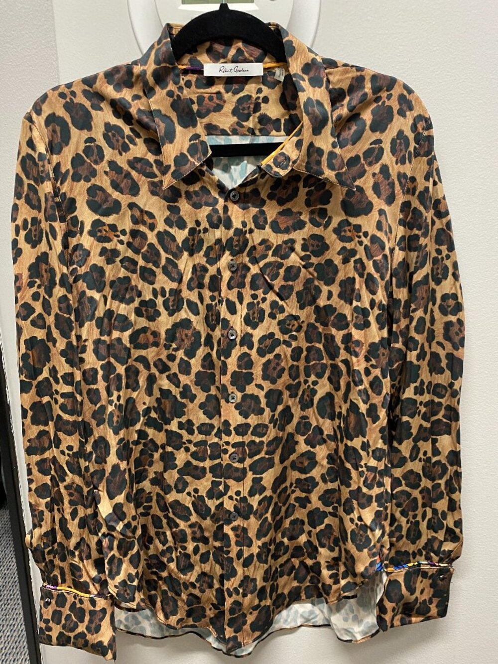 Robert Graham Silk Leopard Print Blouse Size L